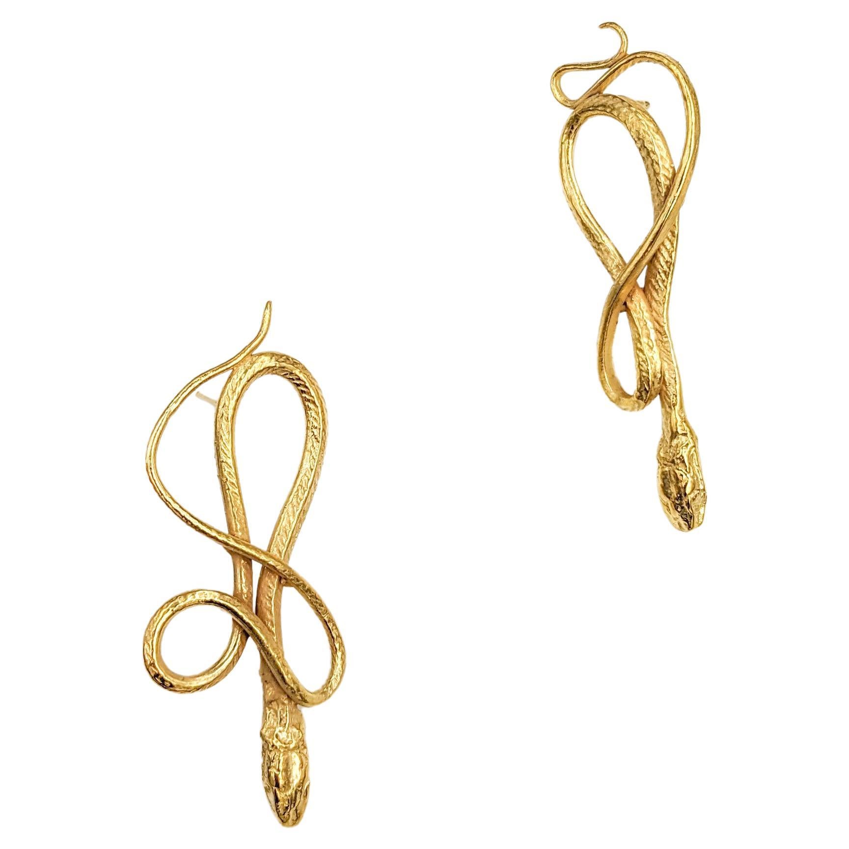 Medium Gold Serpentine Earrings For Sale