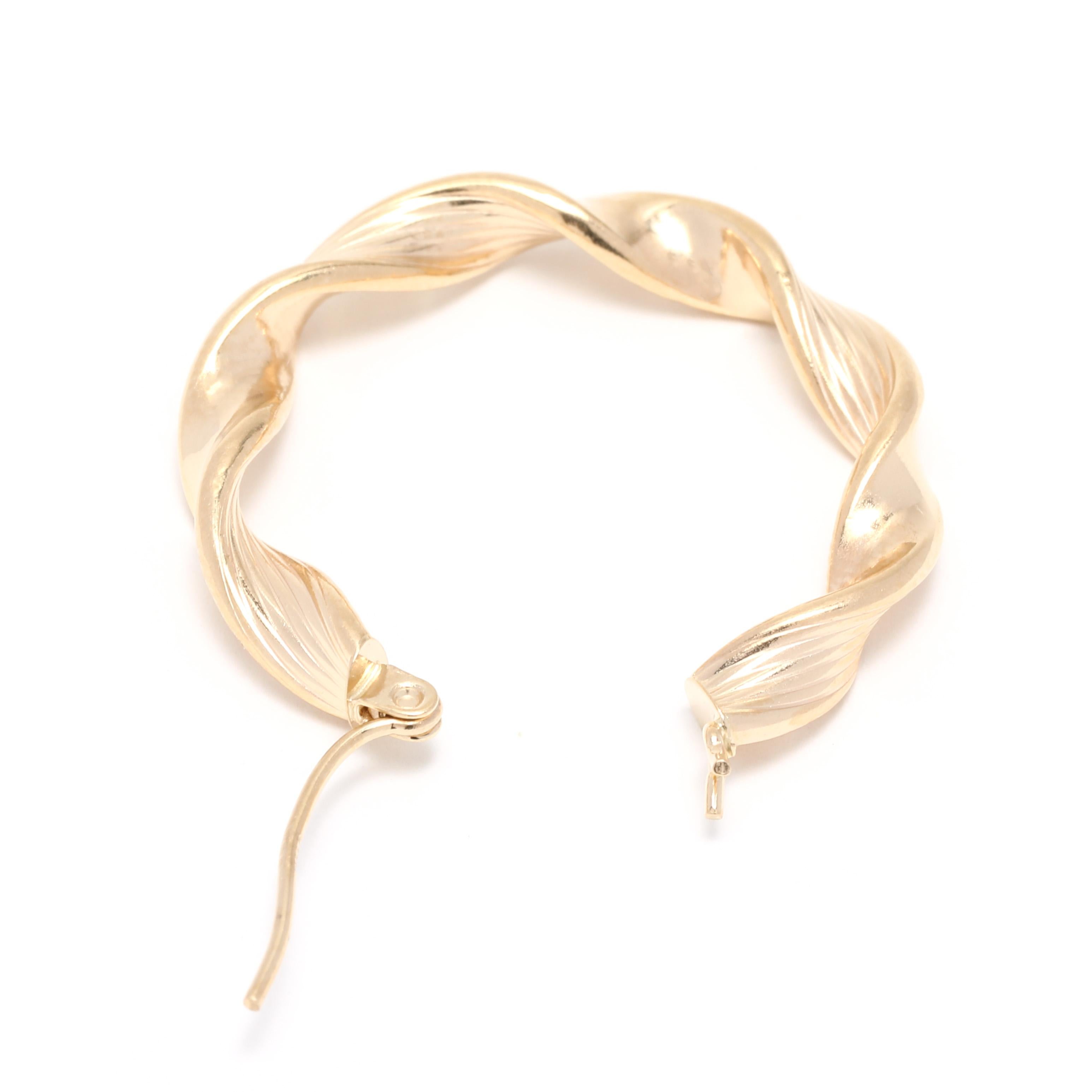 Medium Gold Twist Hoop Earrings, 14K Yellow Gold, Simple Twist 1