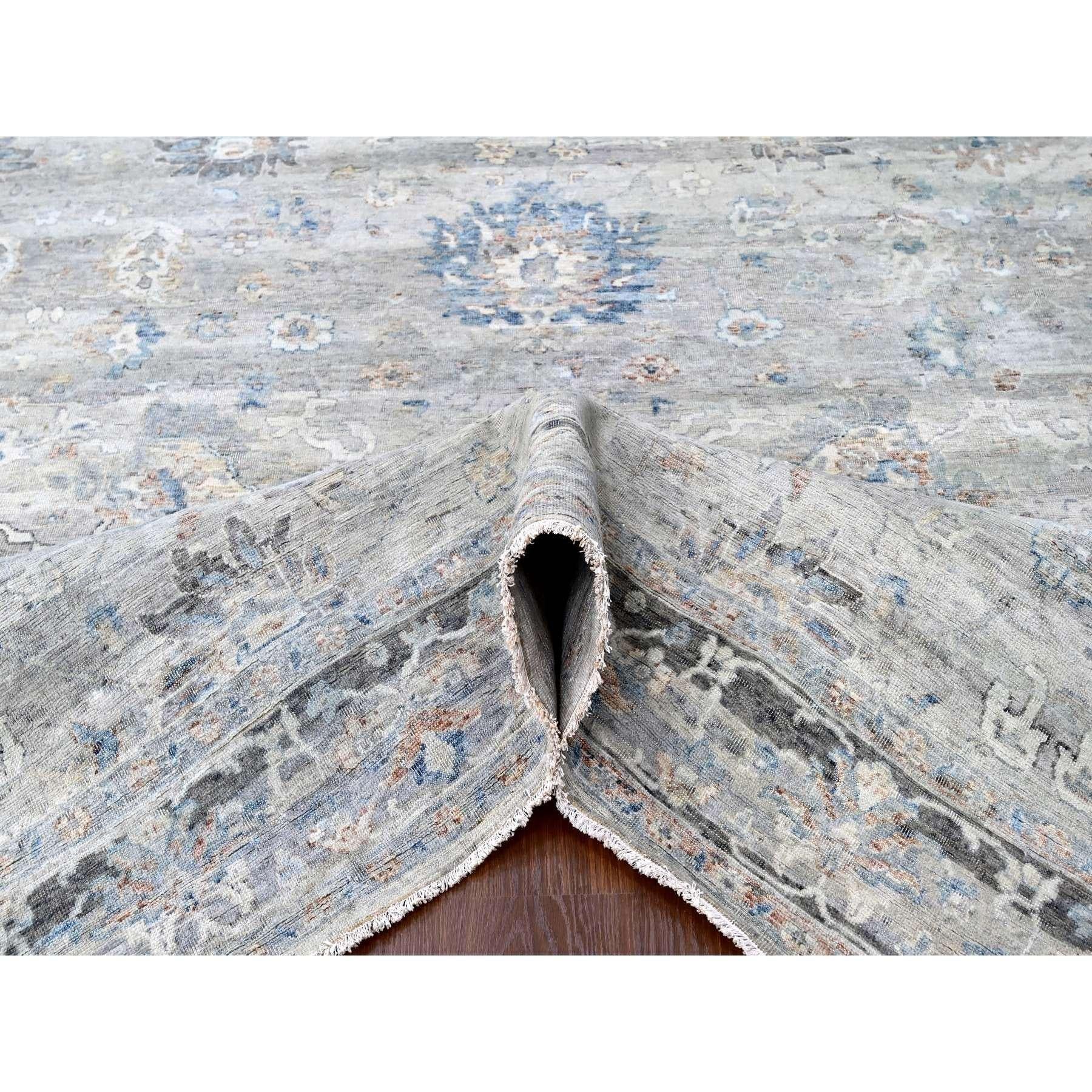 Medium Gray Antiqued Tabriz Design Distressed Hand Knotted Wool Rug 9'0