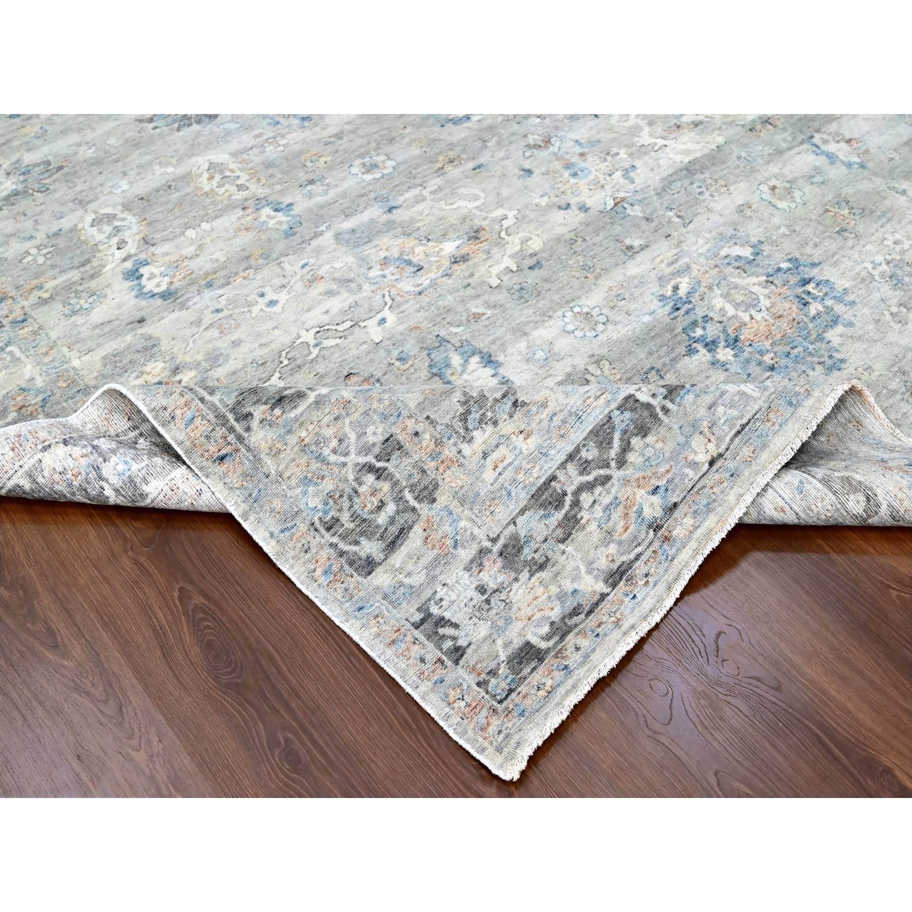 Contemporary Medium Gray Antiqued Tabriz Design Distressed Hand Knotted Wool Rug 9'0