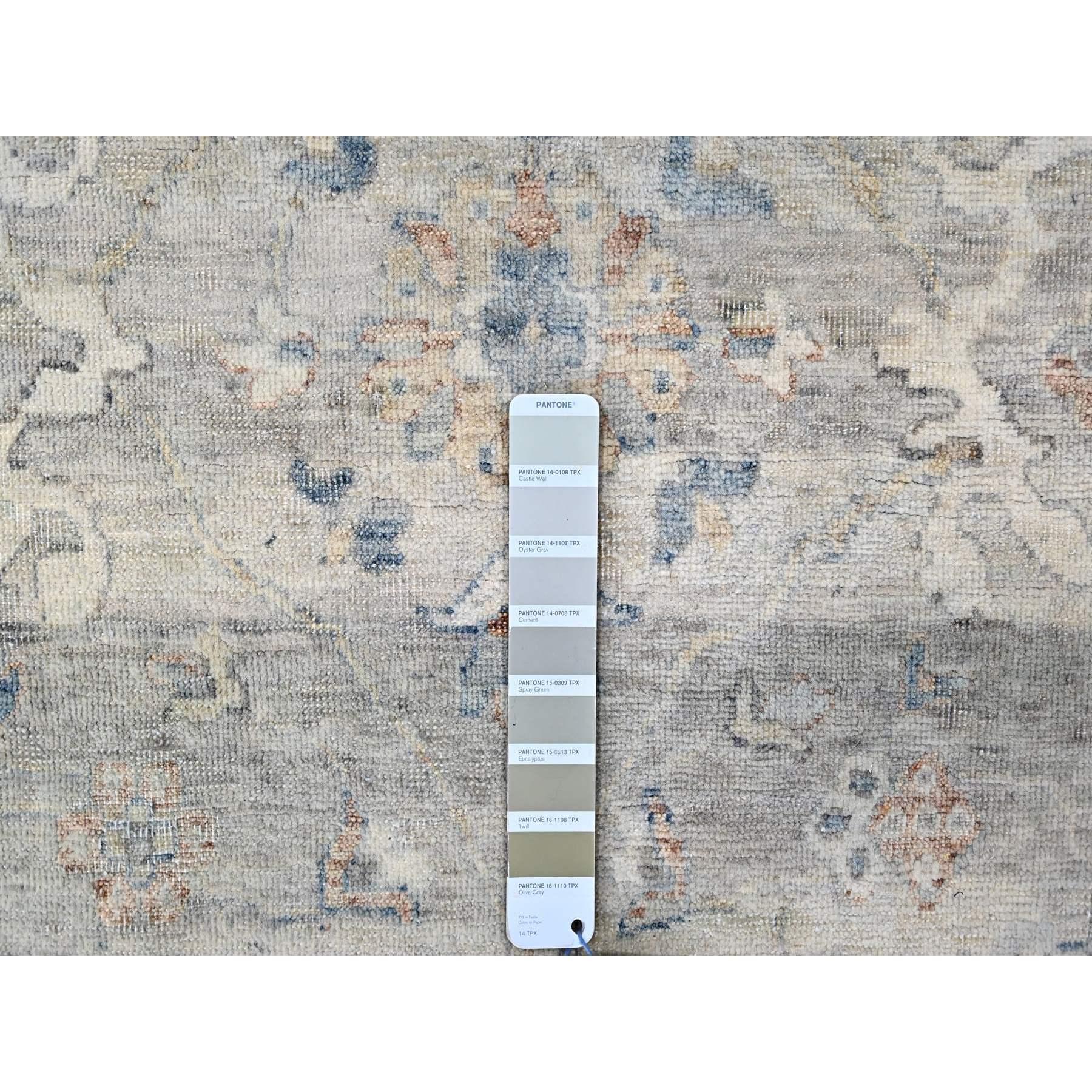 Medium Gray Antiqued Tabriz Design Distressed Hand Knotted Wool Rug 9'0