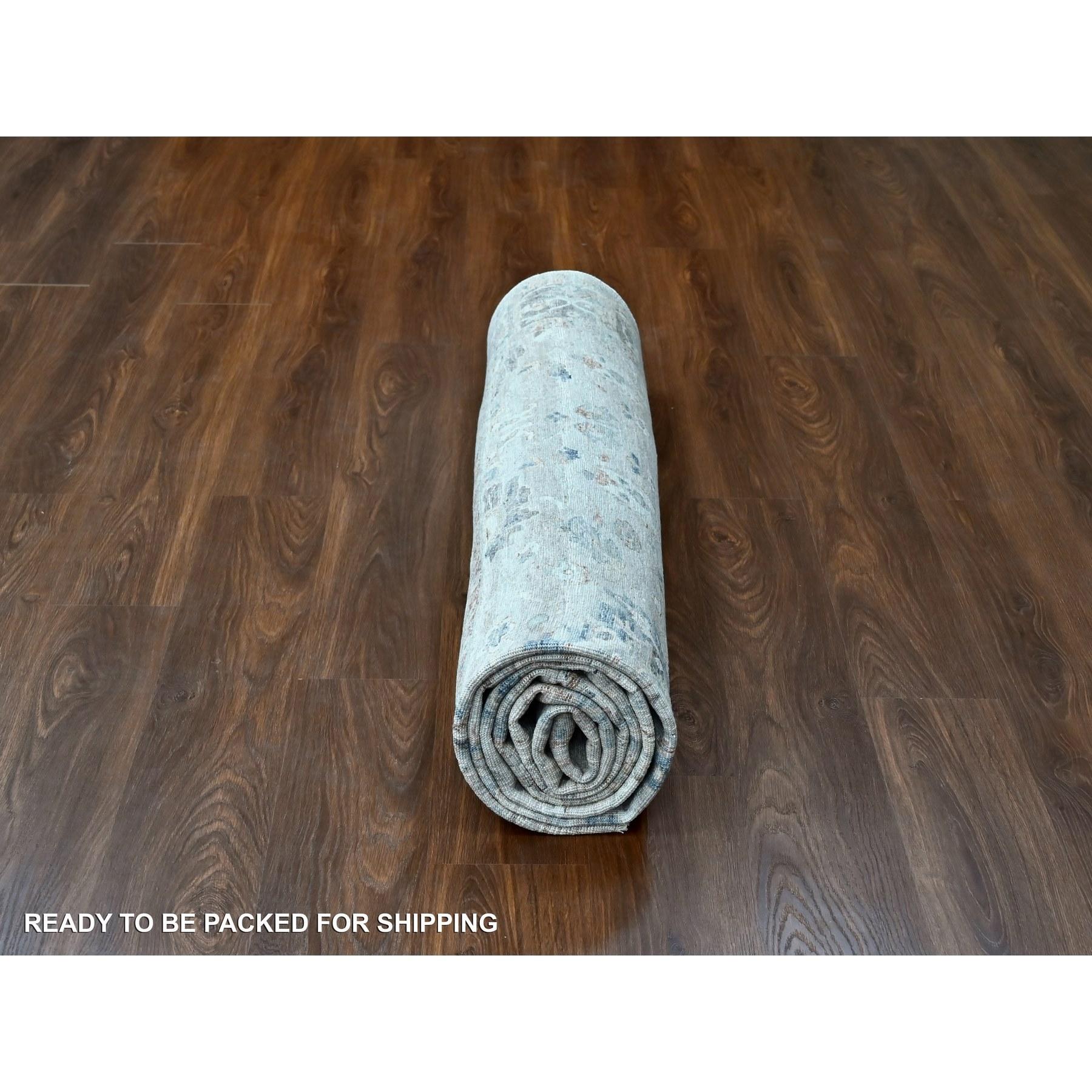 Medium Gray Antiqued Tabriz Design Distressed Hand Knotted Wool Rug 9'0