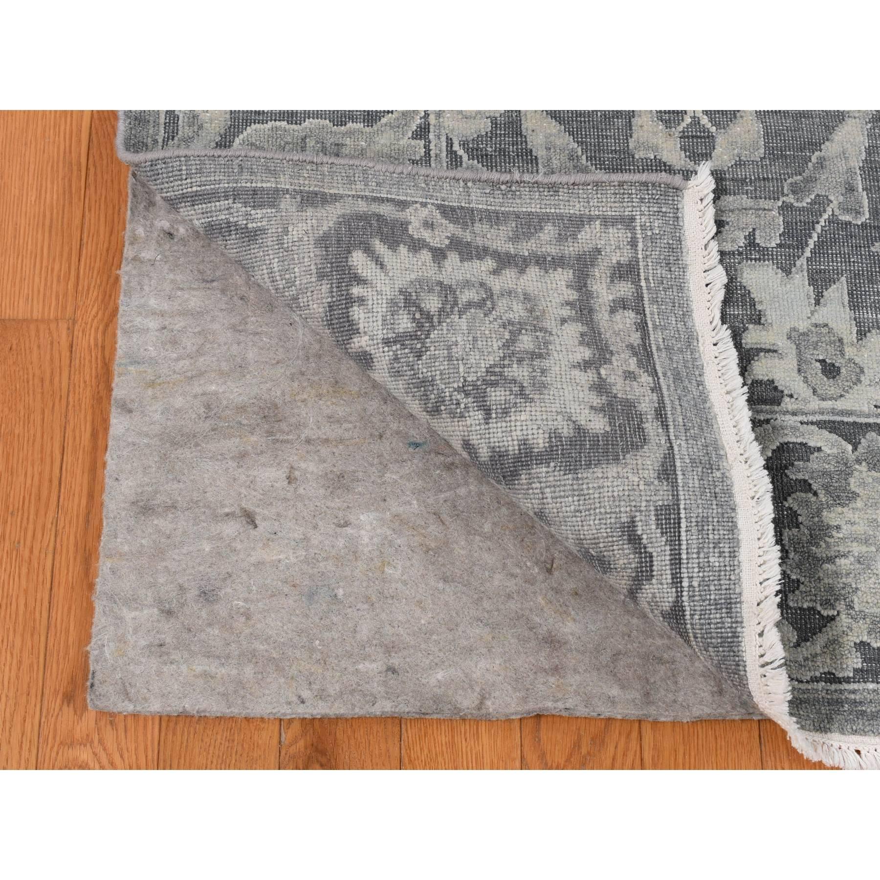 Hand-Knotted Medium Gray Hand Knotted Oushak Influence Silk with Wool Rug 9'0