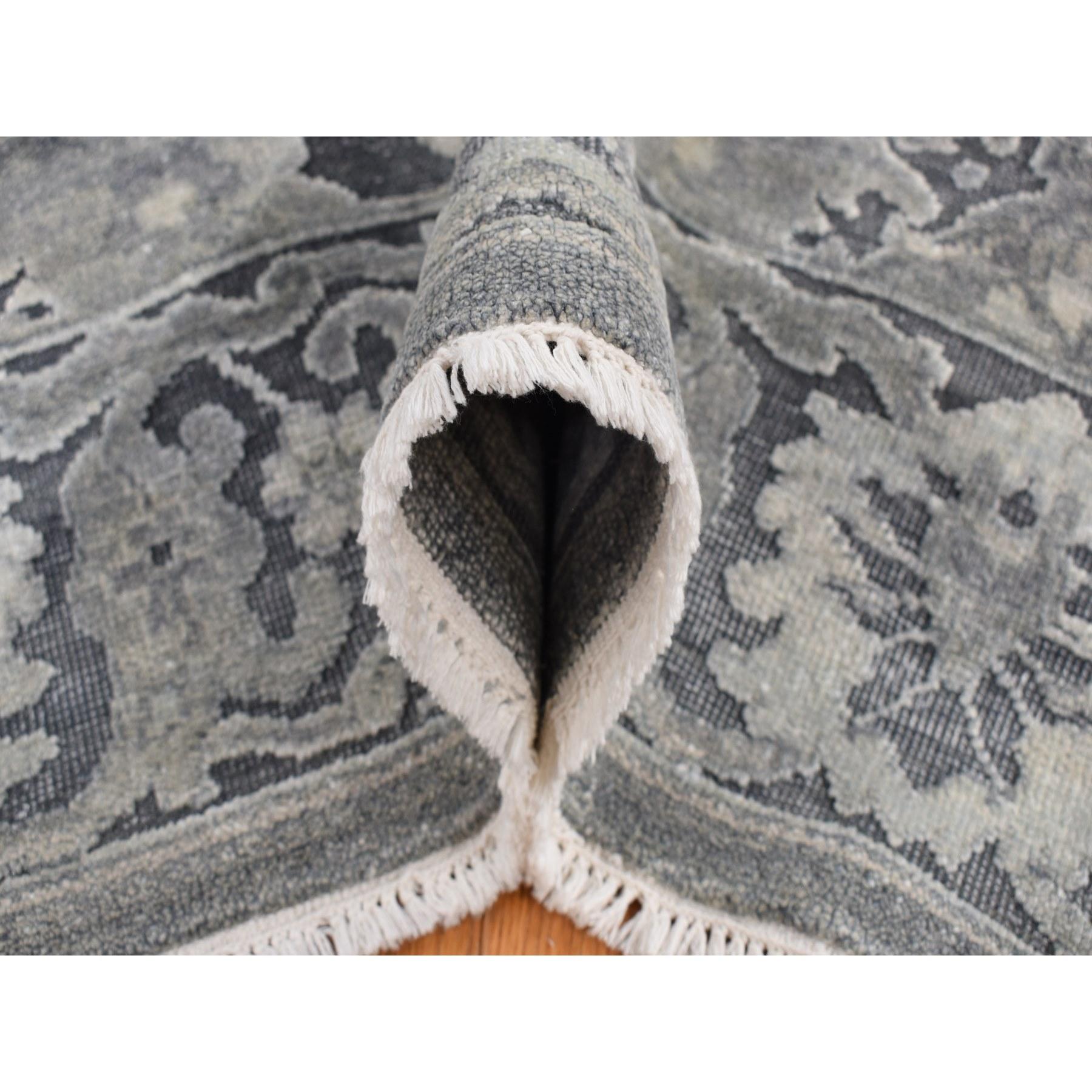 Contemporary Medium Gray Hand Knotted Oushak Influence Silk with Wool Rug 9'0