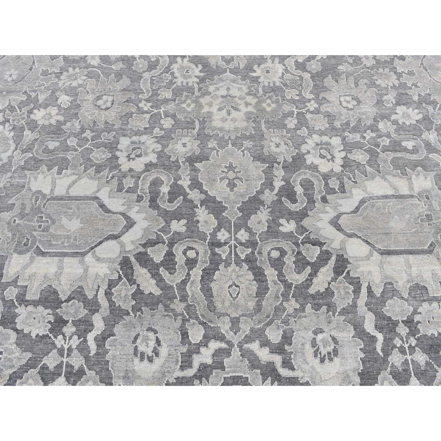Medium Gray Hand Knotted Oushak Influence Silk with Wool Rug 9'0