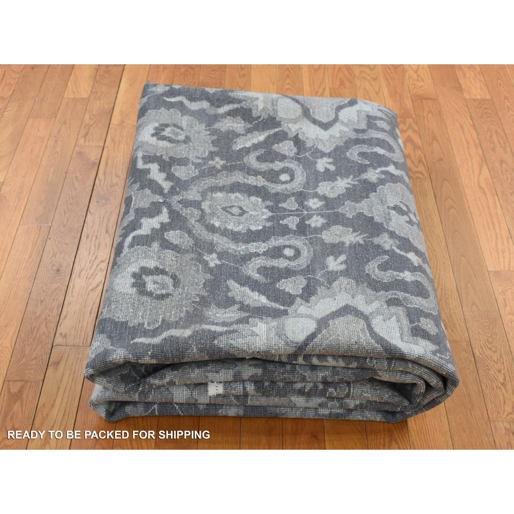Medium Gray Hand Knotted Oushak Influence Silk with Wool Rug 9'0