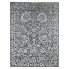 Medium Gray Hand Knotted Oushak Influence Silk with Wool Rug 9'0" x 11'10"