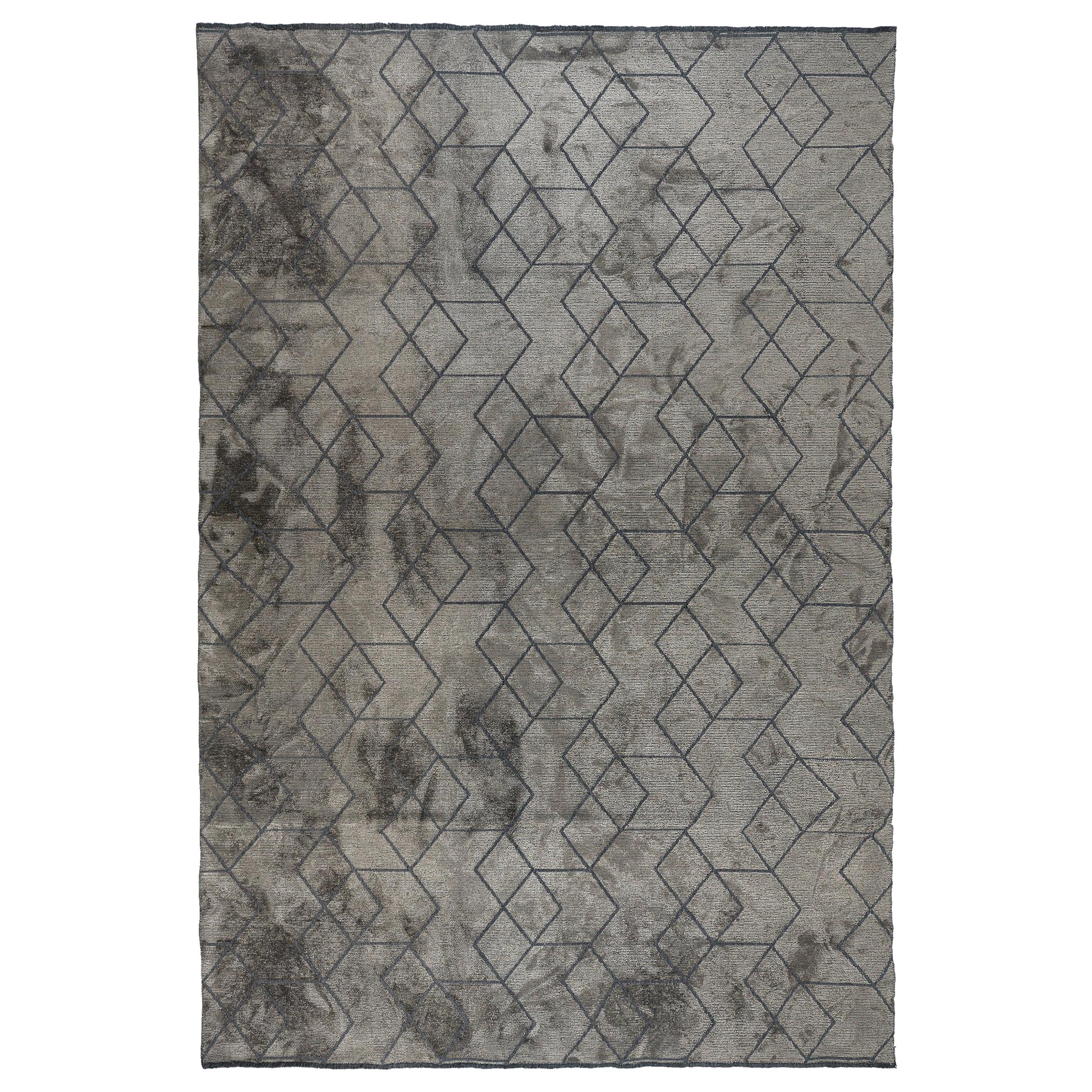 Luxuriöser, weicher Teppich in zeitgenössischem Design mit dunkelgrauem Muster, Paar