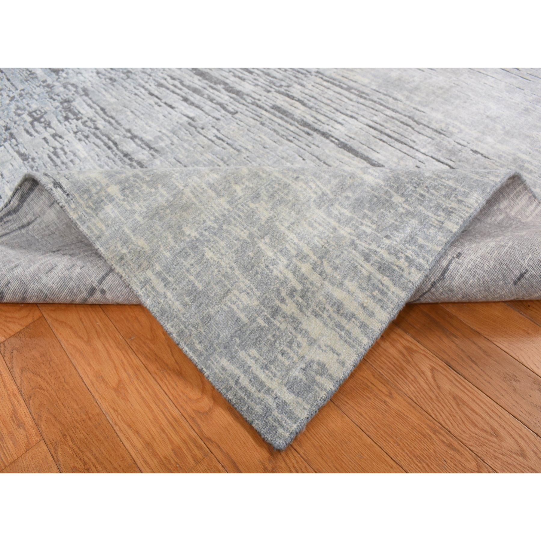 Annodato a mano Tappeto grigio medio verticale Design/One in pura seta annodato a mano 9'0