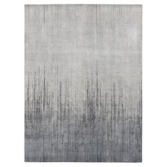 Medium Gray Vertical Ombre Design Pure Silk Hand Knotted Rug 9'0" x 11'10"