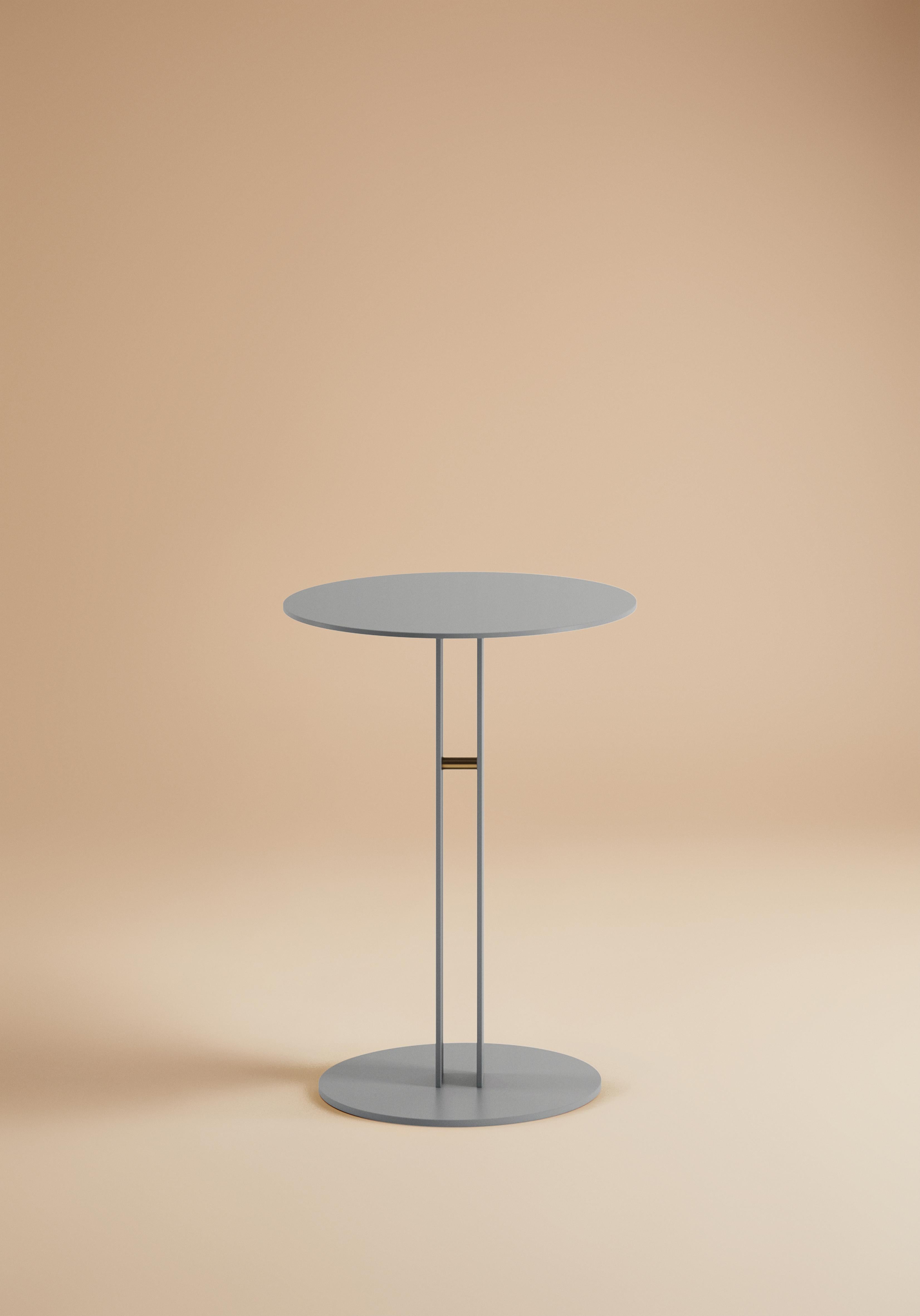 Minimalist Medium Grey Portman Side Table in Steel with Brass Designed by Master for Lemon For Sale