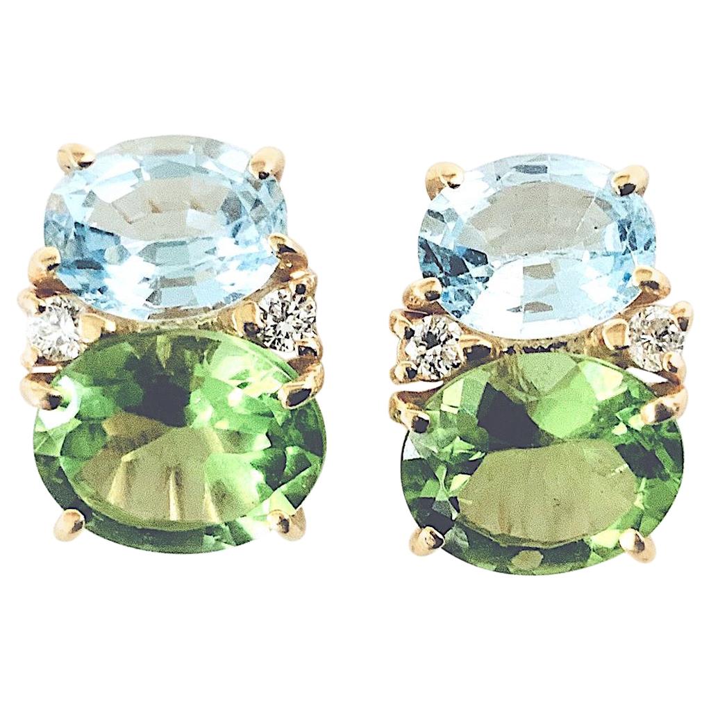 Medium Gum Drop Earrings with Blue Topaz, Peridot and Diamonds