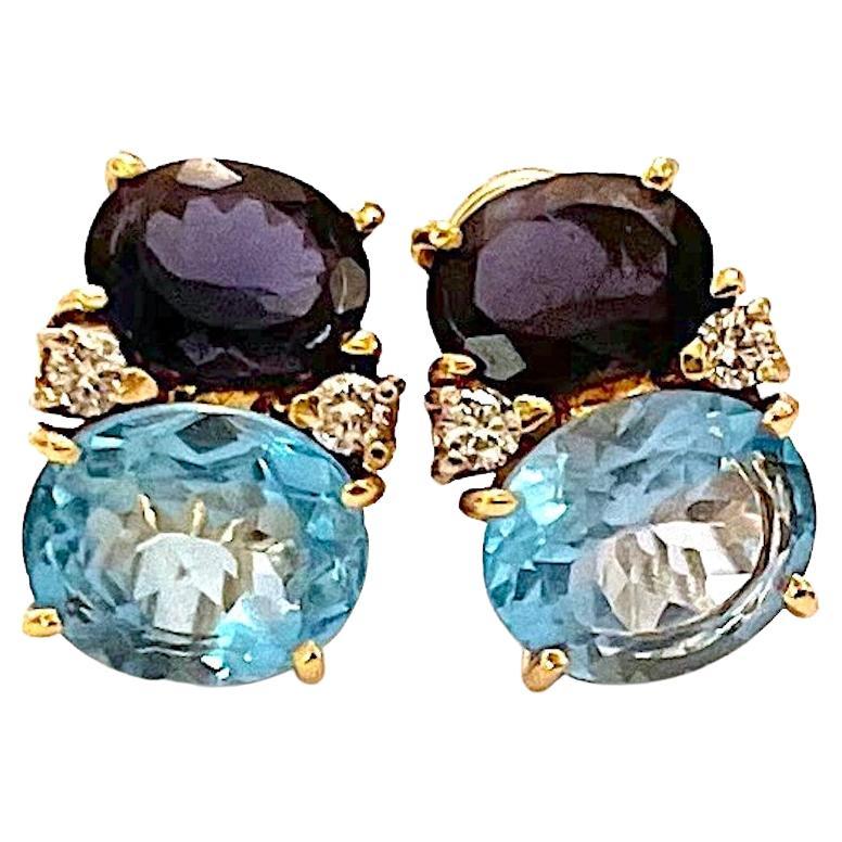 Medium Gum Drop Earrings with Citrine and Blue Topaz and Diamonds For Sale 5