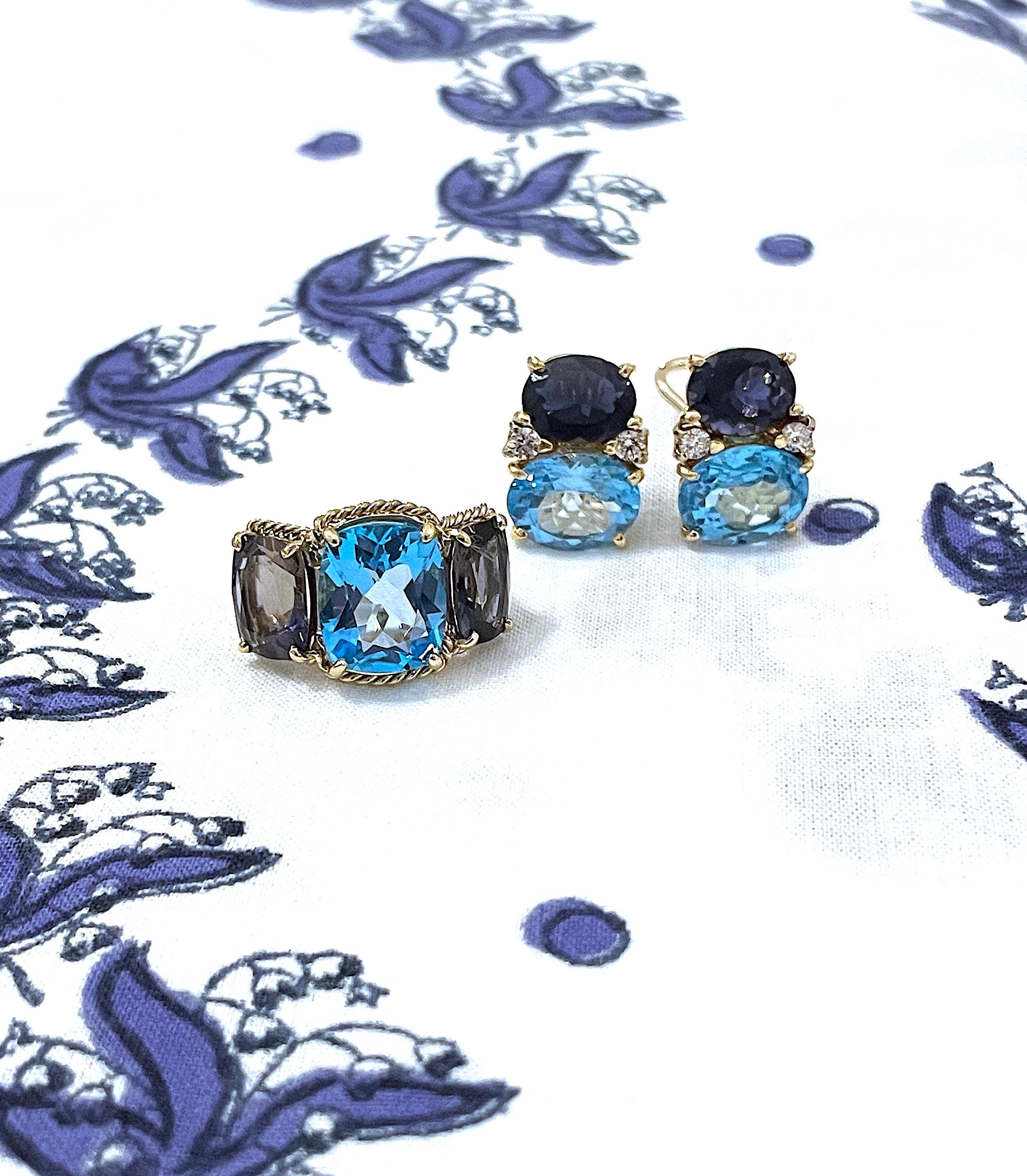 Boucles d'oreilles Gum Drop de taille moyenne avec citrine, topaze bleue et diamants en vente 9