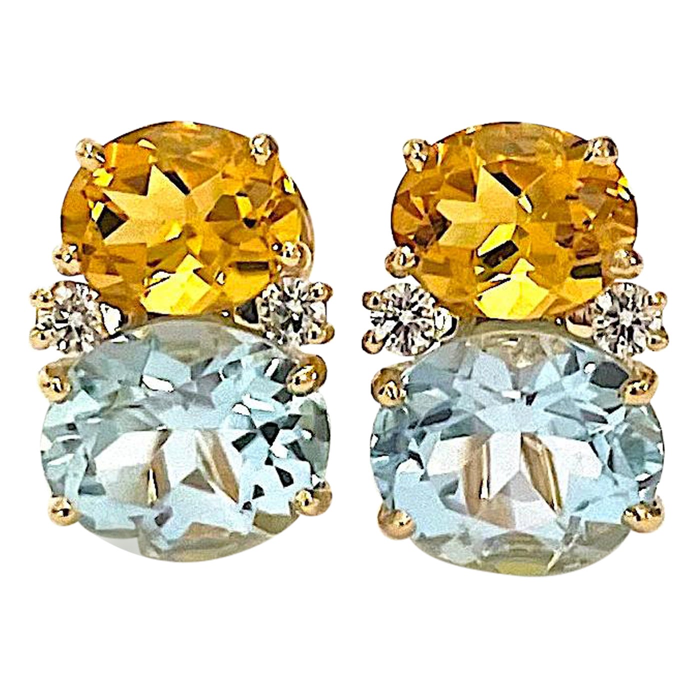 Pendientes Gota de Goma Mediana con Citrino y Topacio Azul y Diamantes