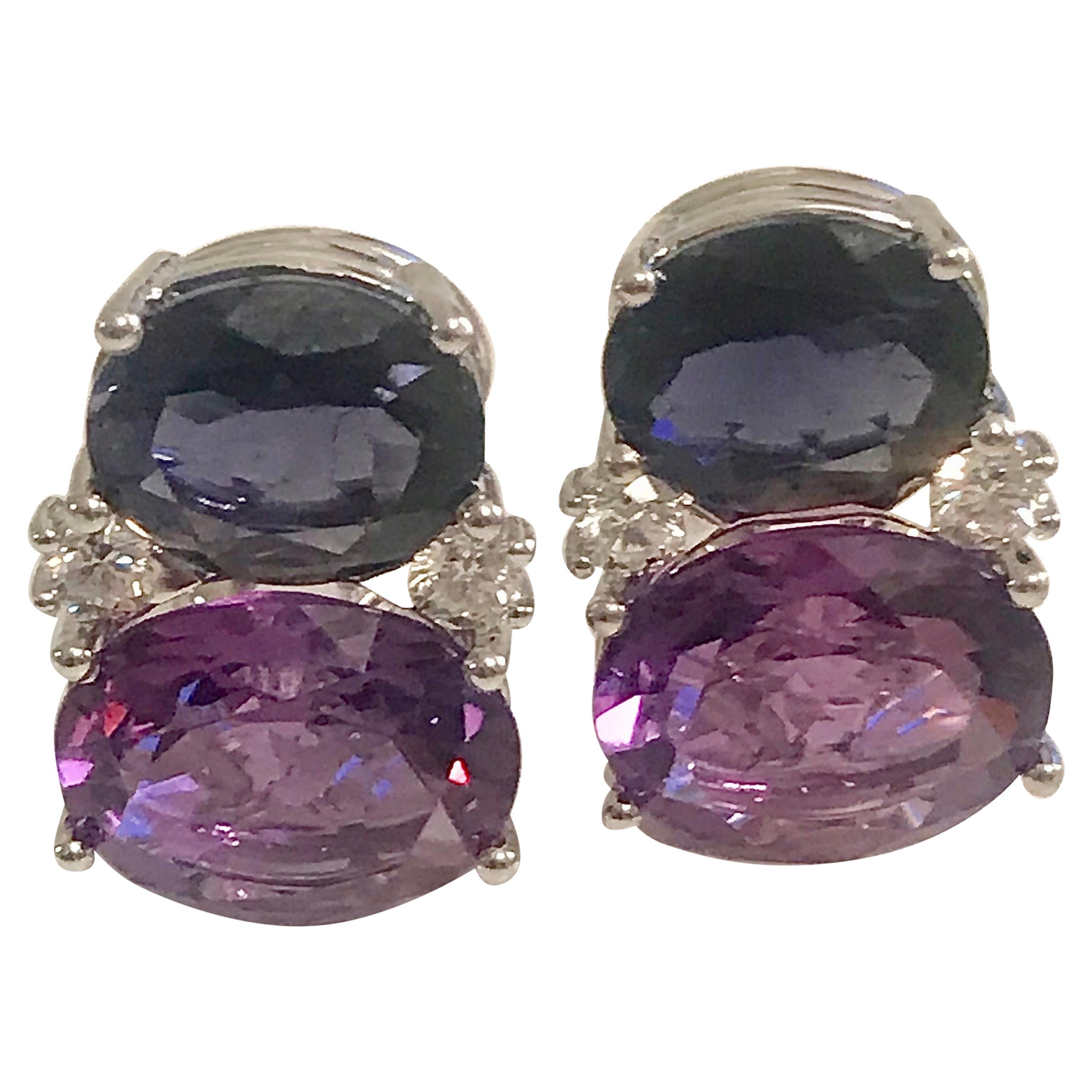 Medium Gum Drop Earrings with Iolite Amethyst and Diamonds For Sale