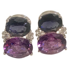 Medium Gum Drop Earrings with Iolite Amethyst and Diamonds