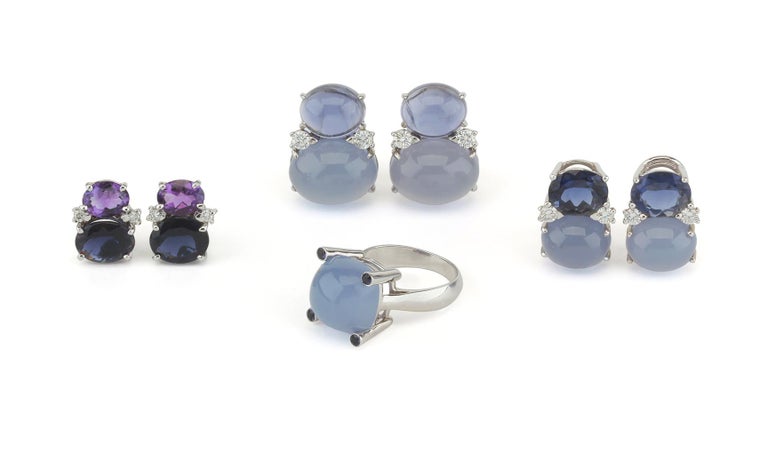 Medium Gum Drop Earrings with Iolite and Amethyst and Diamonds For Sale 8