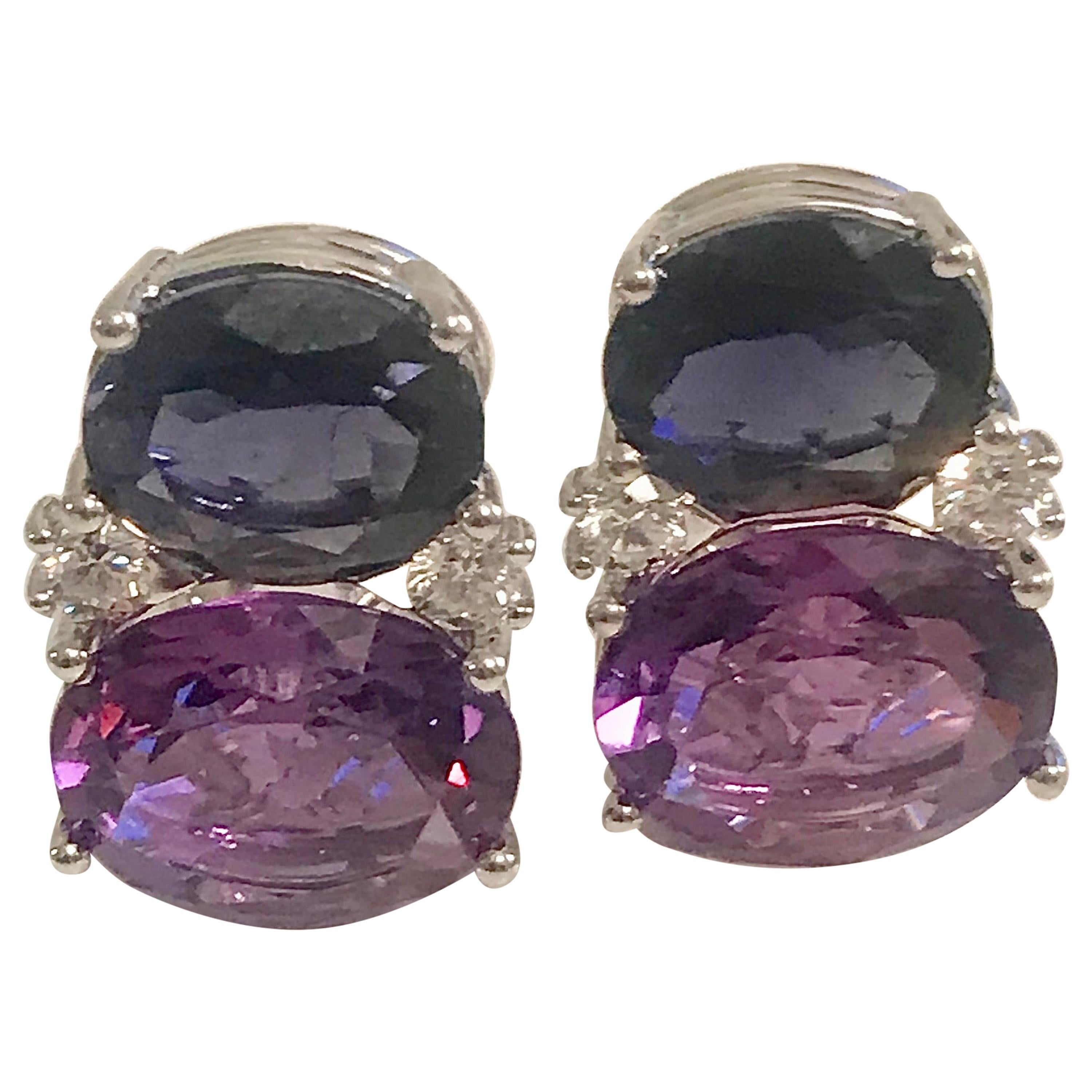 Medium Gum Drop Earrings with Iolite and Amethyst and Diamonds