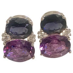 Pendientes Gota de Goma Mediana con Iolita y Amatista y Diamantes