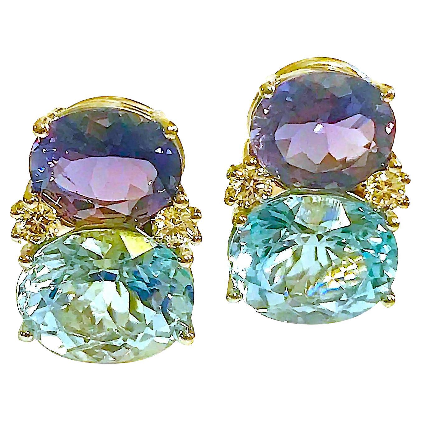 Medium Gum Drop Earrings with Iolite and Blue Topaz and Diamonds For Sale 4