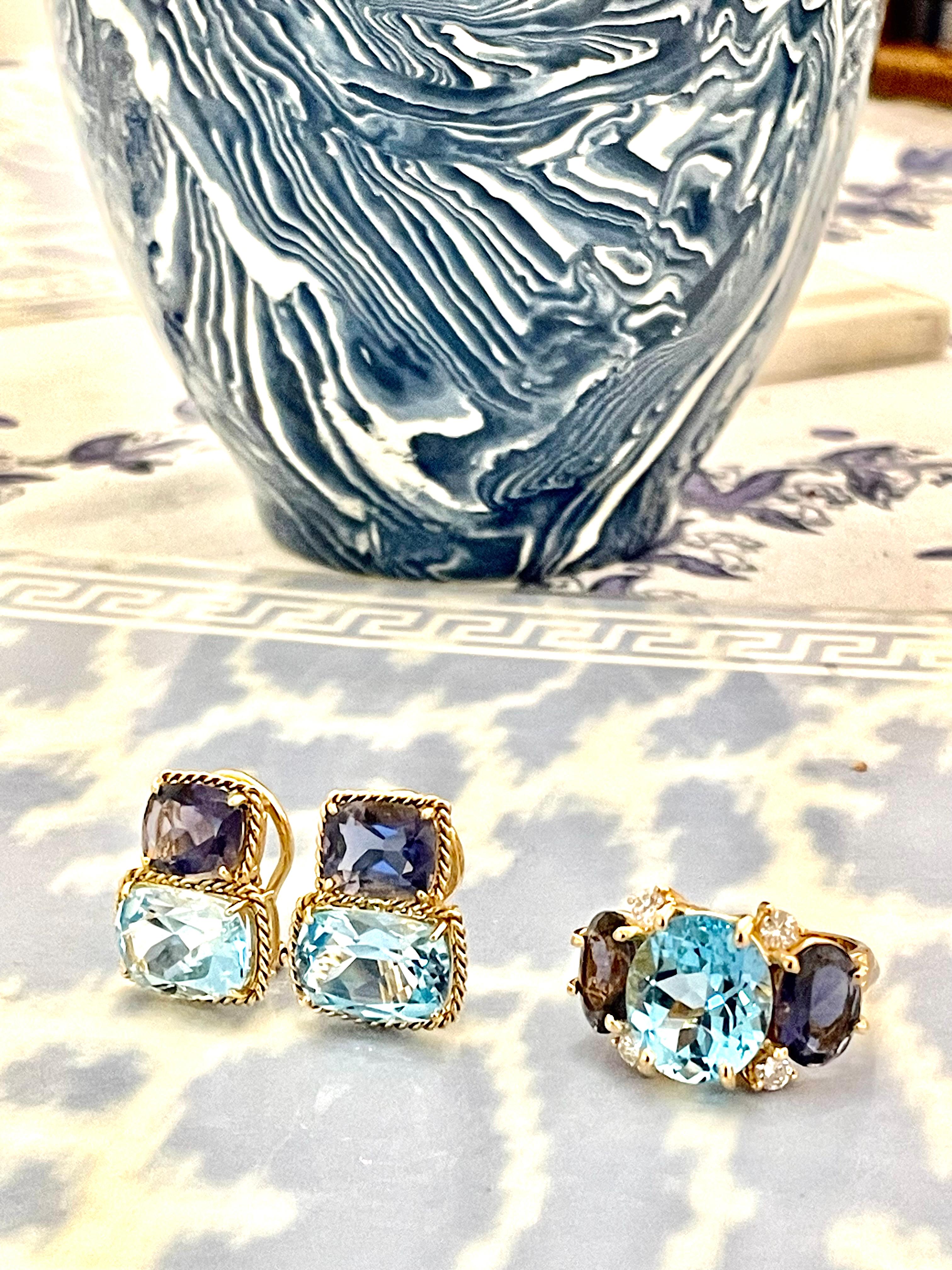 Boucles d'oreilles GUM DROP de taille moyenne avec iolite, topaze bleue et diamants en vente 14