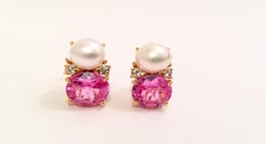 Christina Addison Medium Gum-Tropfen-Ohrringe mit Perlen Rosa Topas und Diamanten