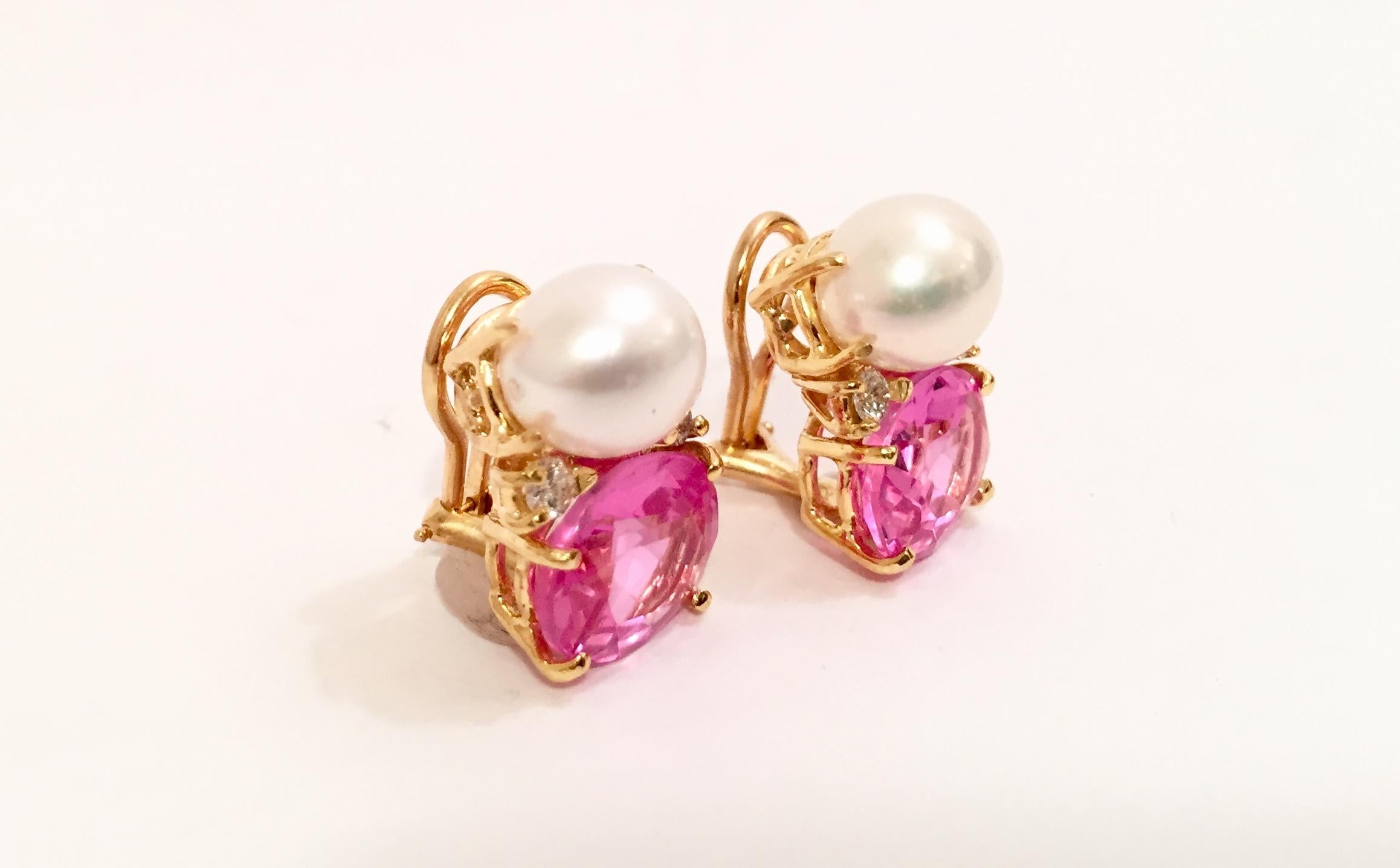 Gummi-Tropfen-Ohrringe mit Perlen und rosa Topas und Diamanten (Zeitgenössisch) im Angebot