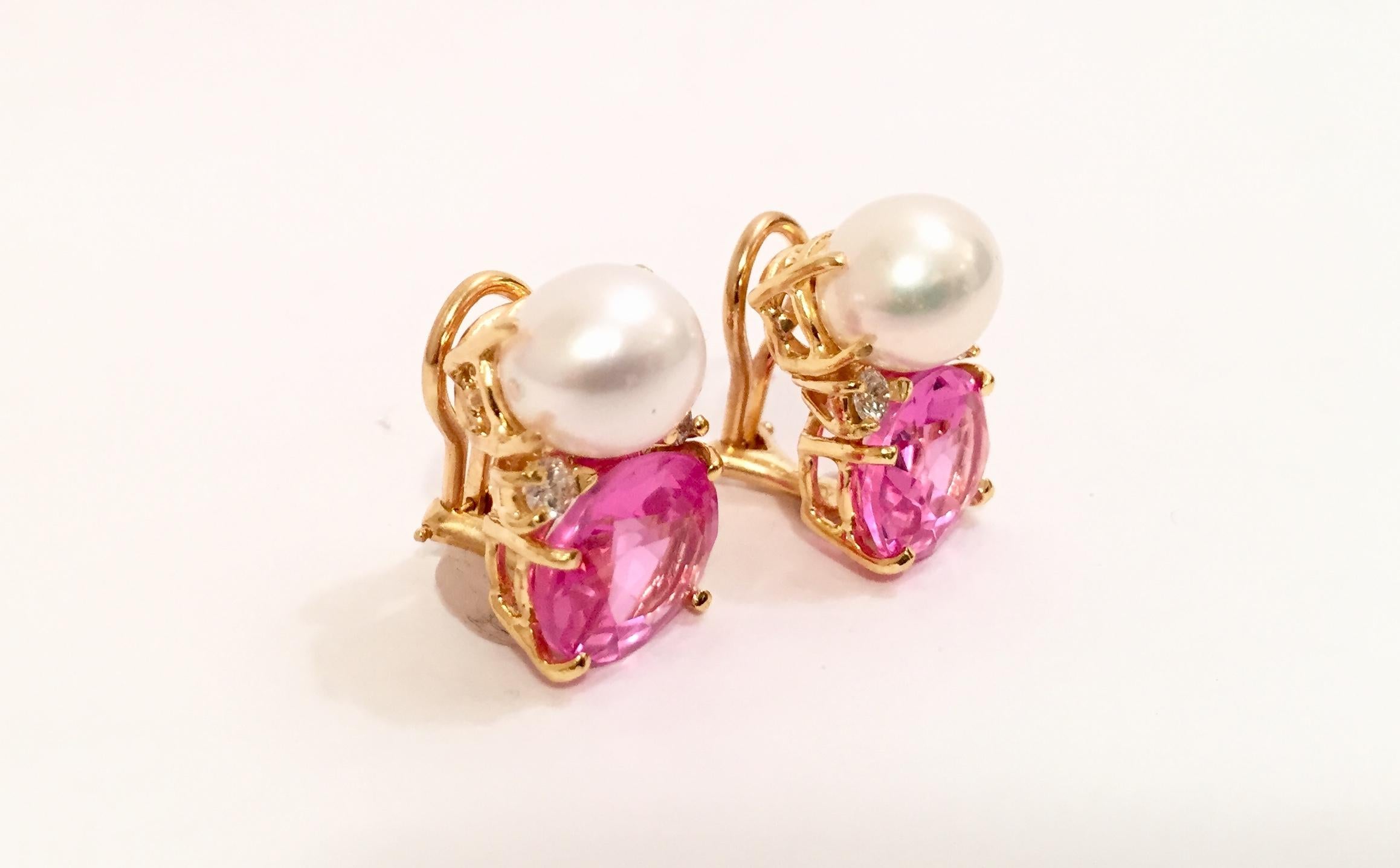 Christina Addison Pendientes de Gota de Goma Mediana con Perlas Topacio Rosa y Diamantes Contemporáneo en venta