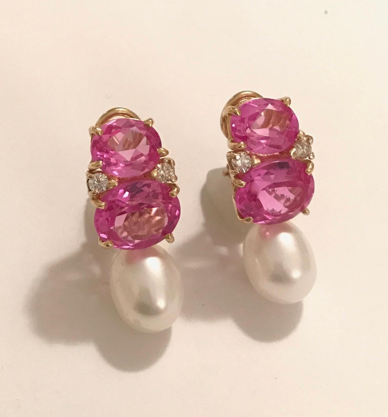 Women's Medium Gum Drop Earrings with Pink Topaz and Diamond with Detachable Pearls For Sale