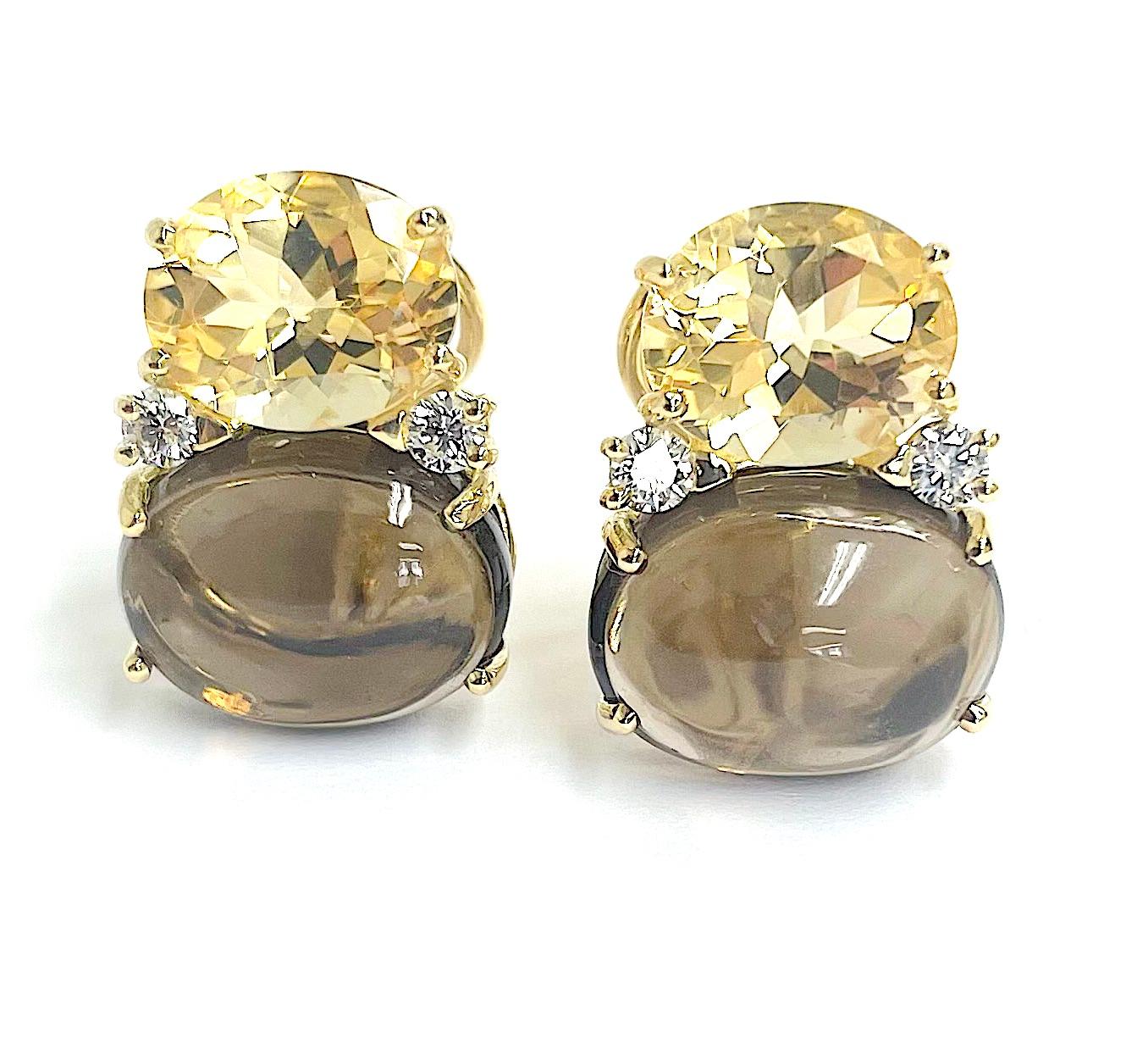 Medium Gum Drop Earrings with Rock Crystal Smoky Topaz and Diamonds For Sale 13