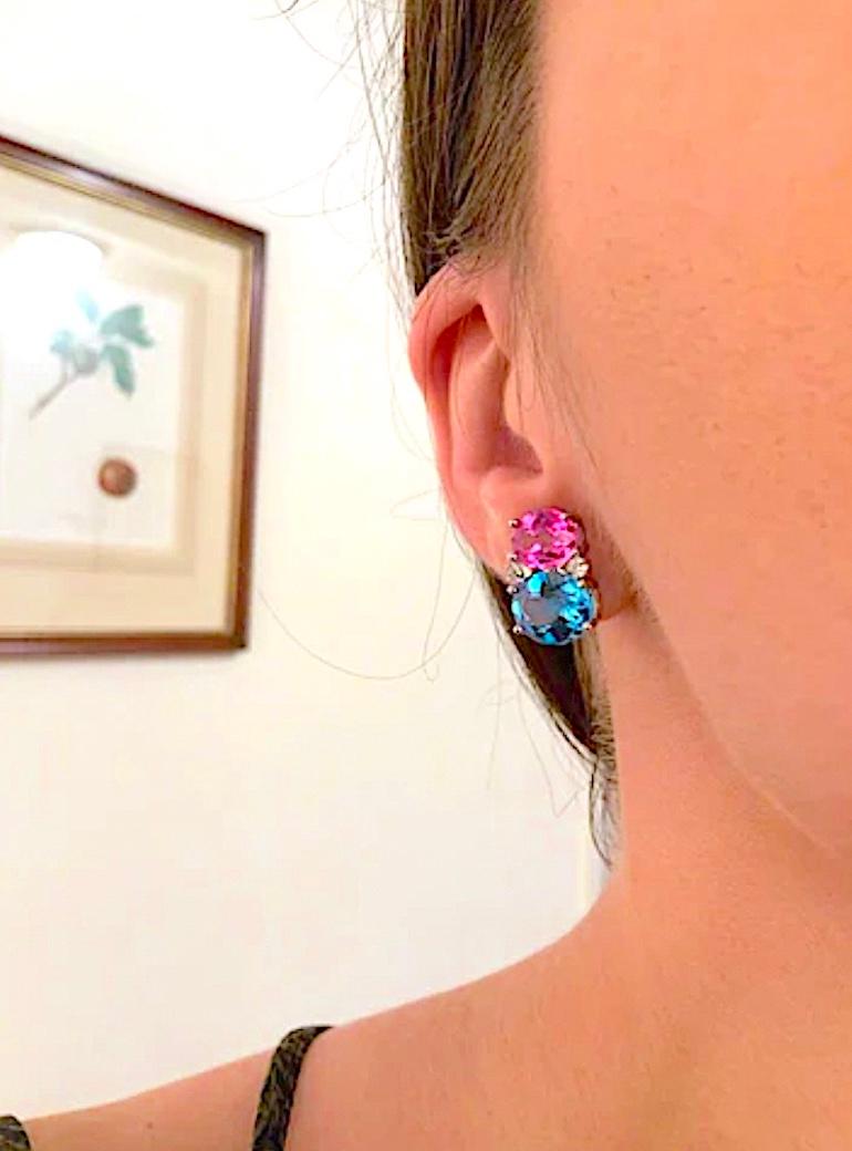 Women's Medium Gum Drop Earrings with Rock Crystal Smoky Topaz and Diamonds For Sale