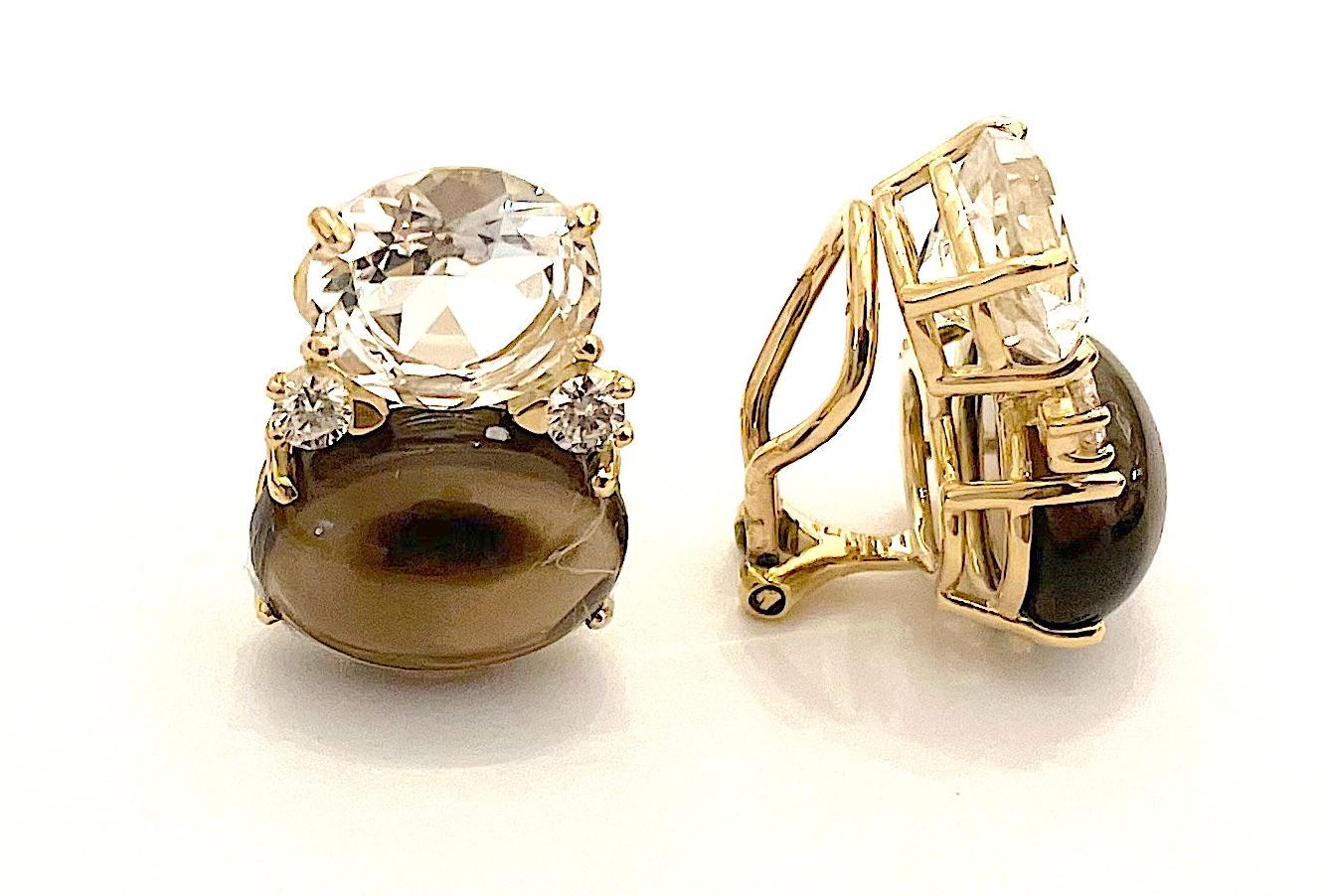 Medium Gum Drop Earrings with Rock Crystal Smoky Topaz and Diamonds For Sale 4