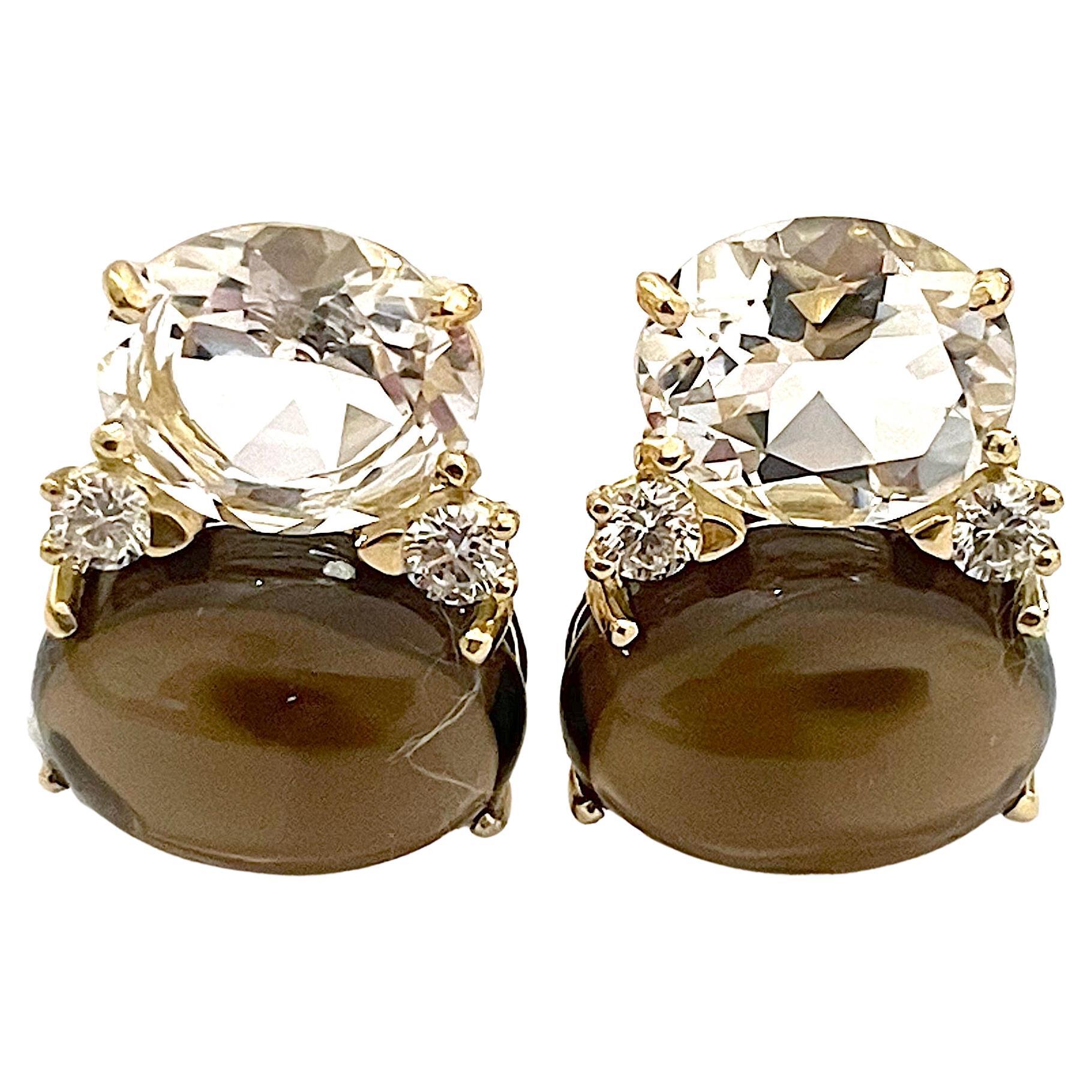 Medium Gum Drop Earrings with Rock Crystal Smoky Topaz and Diamonds For Sale 3