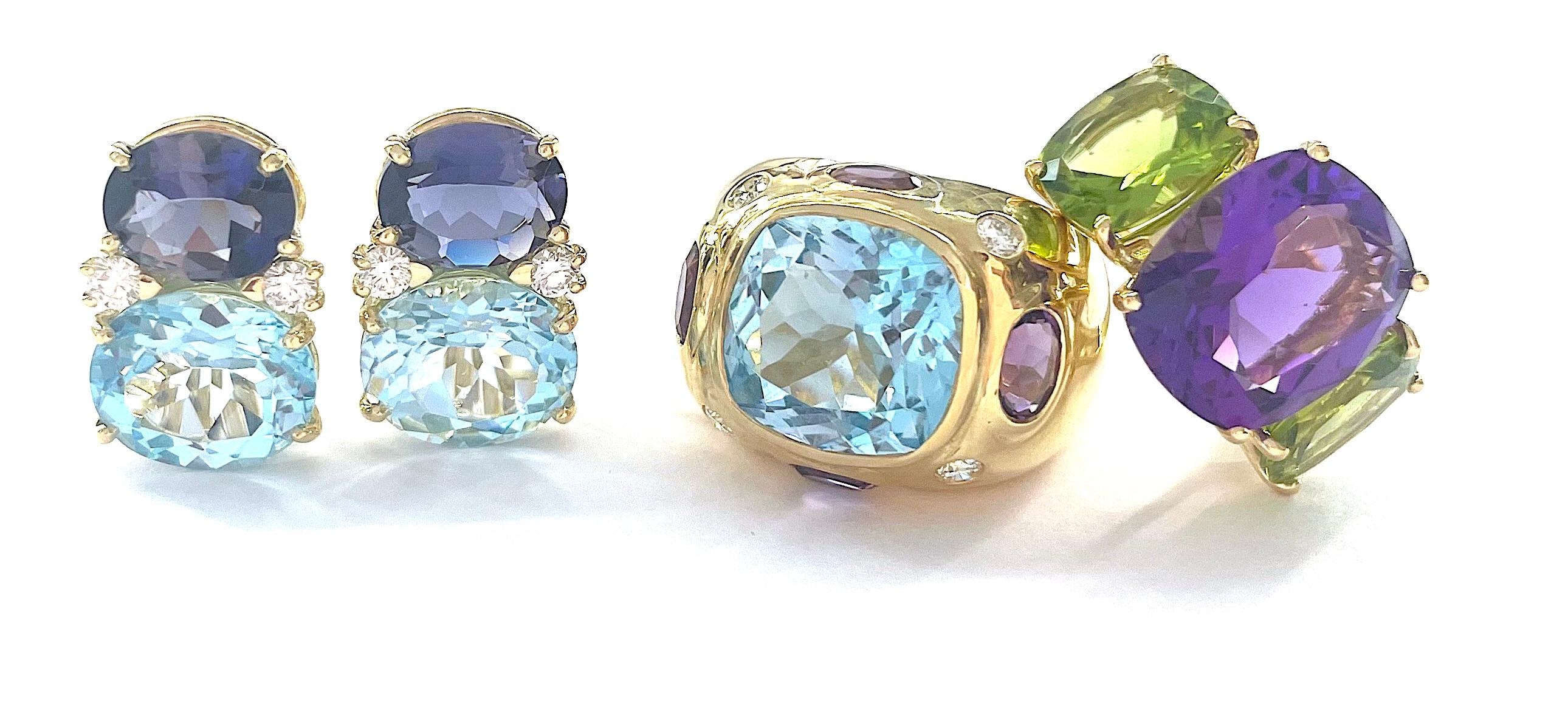 Christina Addison Medium Gum Drop Earrings with Two-Toned Blue Topaz, Diamonds For Sale 5