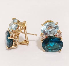Medium Gum Drop Earrings with Two-Toned Blue Topaz and Diamonds
