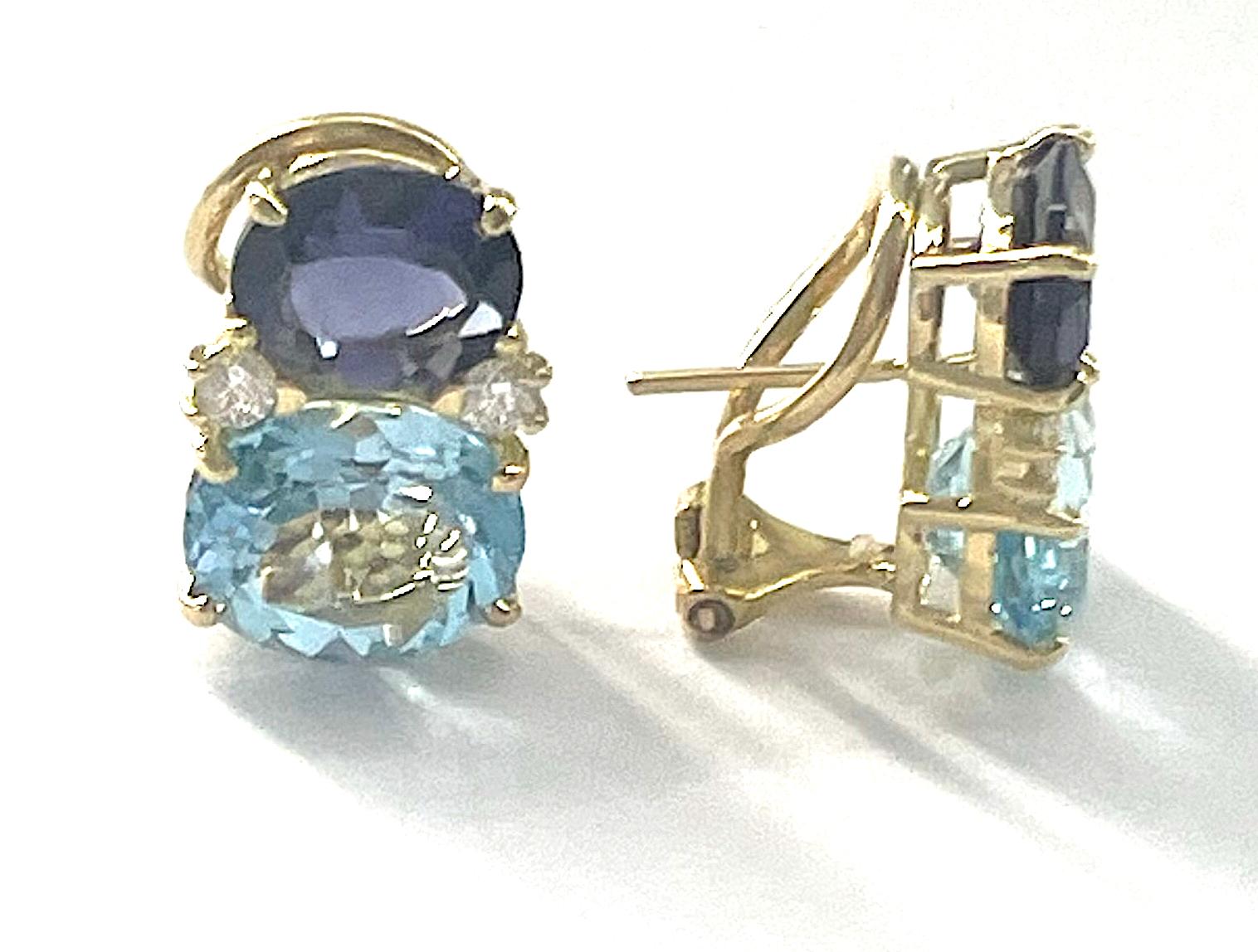 Medium GUM DROP earrings with Two Toned Blue Topaz For Sale 11