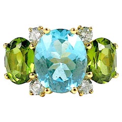 Bague en forme de goutte d'eau avec diamants topaze bleue et péridot Christina Addison