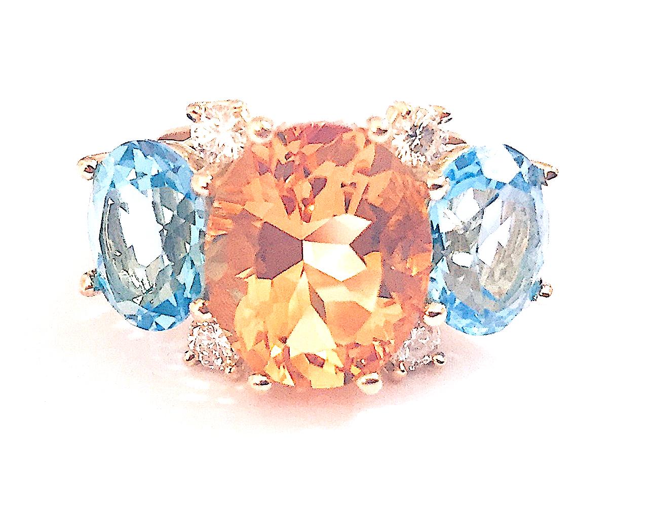 Medium GUM DROP Ring with Blue Topaz and Violet Amethyst and Diamonds For Sale 9