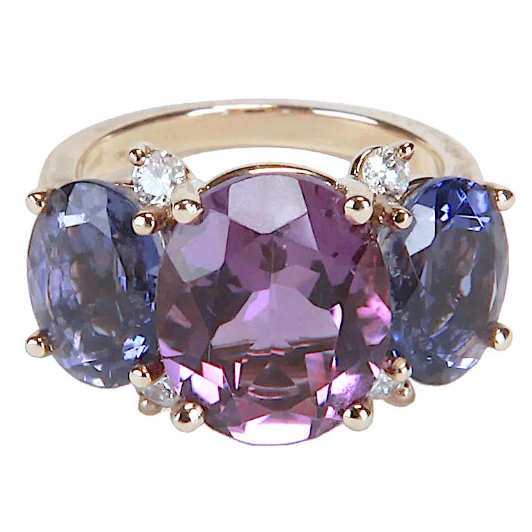Medium GUM DROP Ring with Morganite and Amethyst and Diamonds For Sale 6