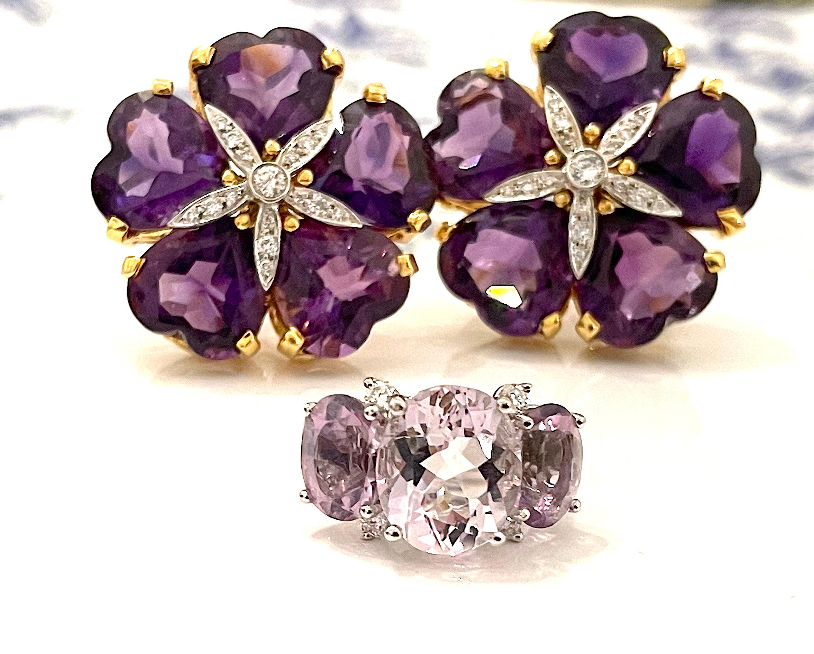 Medium GUM DROP Ring with Morganite and Amethyst and Diamonds For Sale 2