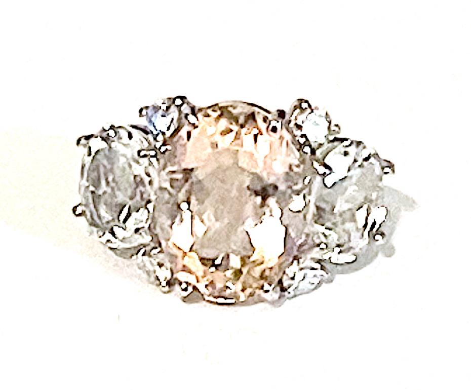 Medium Gum Drop Ring with Morganite and Rose De France Amethyst and Diamonds For Sale 3