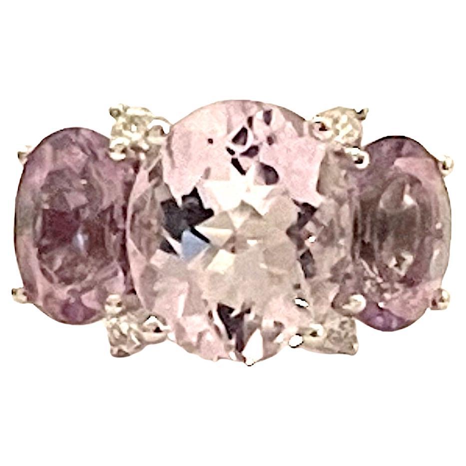 Bague GUM DROP de taille moyenne avec morganite et améthyste rose de France et diamants