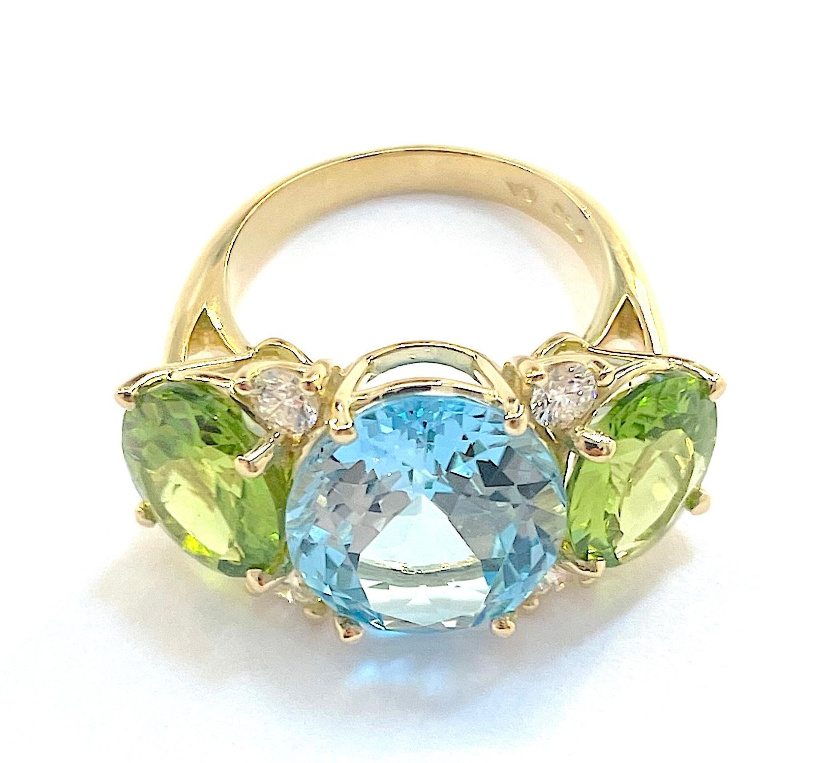 Contemporary Medium GUM DROP Ring with Pink Topaz and Peridot and Diamonds For Sale