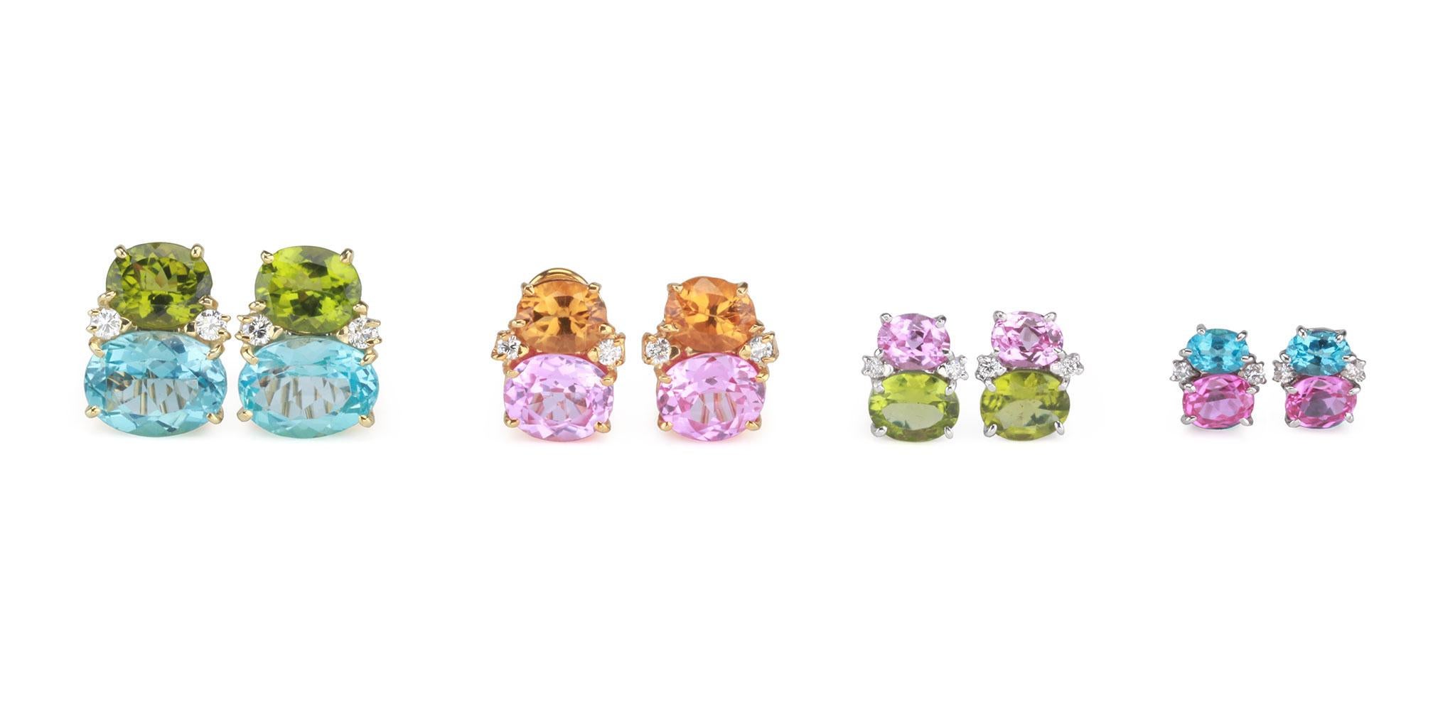 Medium GUM DROP™ Earrings with Cabochon Pink Topaz, Citrine and Diamonds For Sale 3