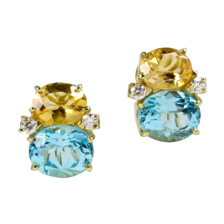 Medium GUM DROP™ Earrings with Citrine and Blue Topaz and Diamonds For Sale