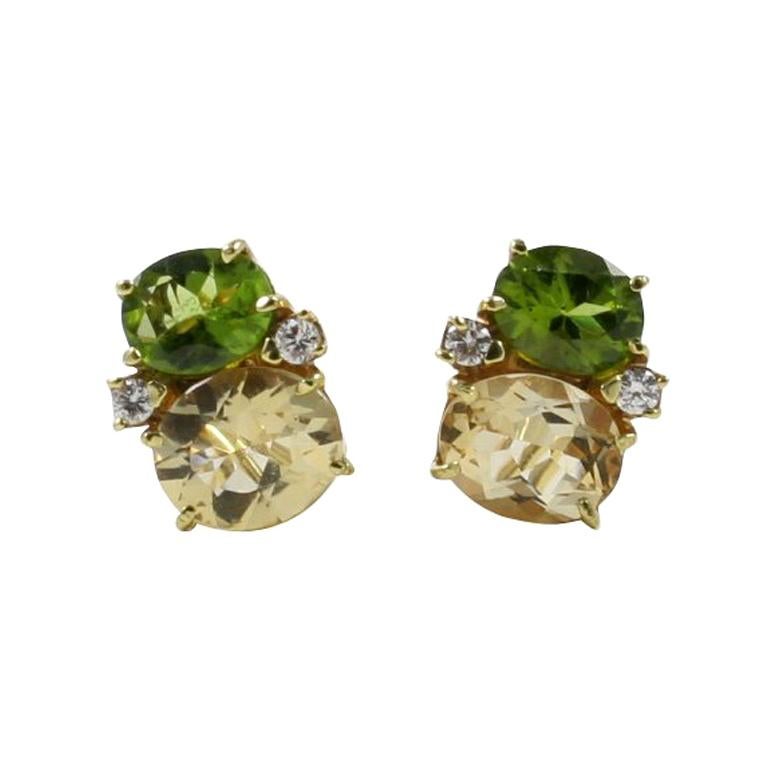 Medium GUM DROP™ Earrings with Peridot and Citrine and Diamonds For Sale