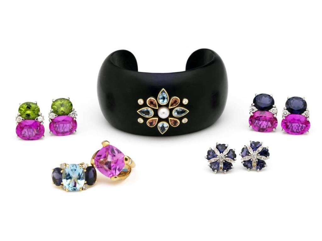 GUM DROPTM-Ohrringe mit rosa Topas und Cabochon Amethyst und Diamanten im Angebot 1