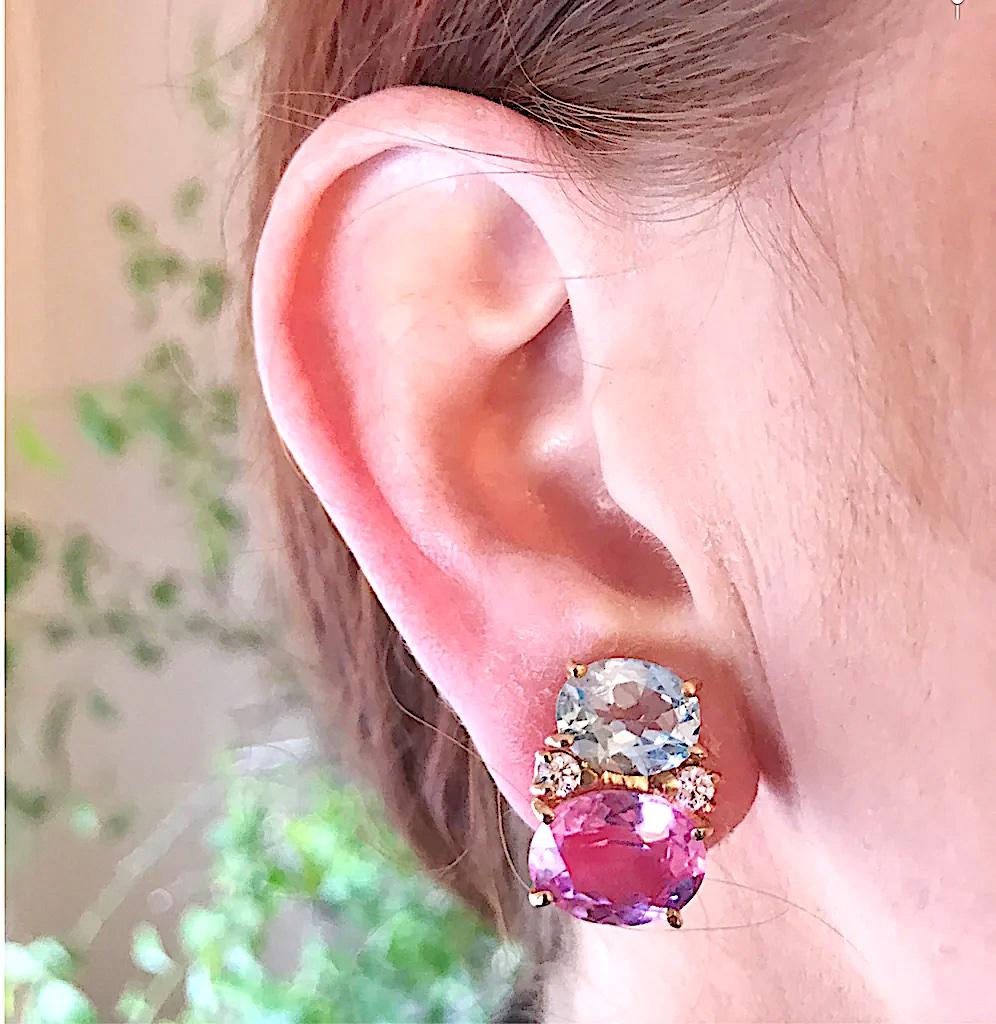 Contemporary Christina Addison Medium GUM DROP Earrings  with Pink Topaz and Diamond For Sale
