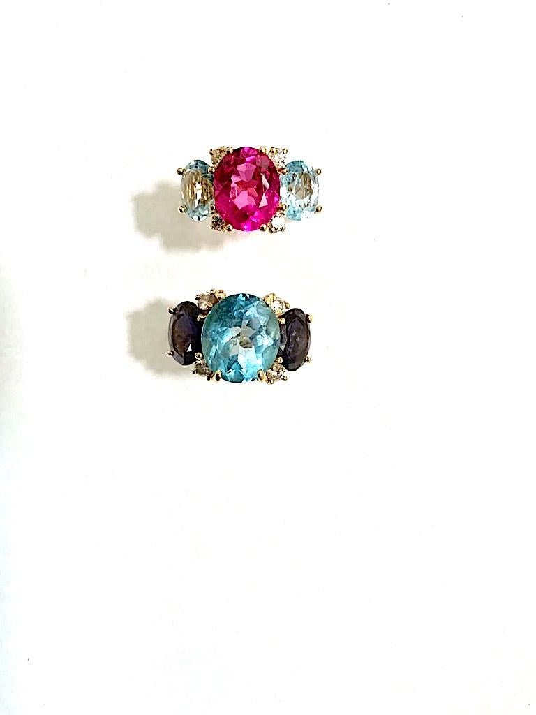 Medium GUM DROP™ Ring with  Blue Topaz and Diamonds For Sale 1